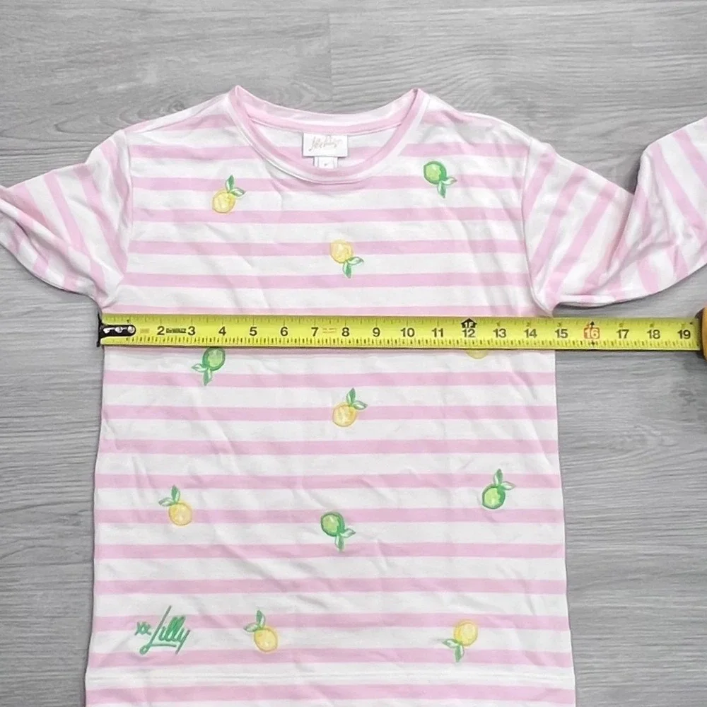 Lilly Pulitzer Girls Pink White Striped Lemon Lime Embroidered Top M 6-7 017832 - Picture 12 of 15